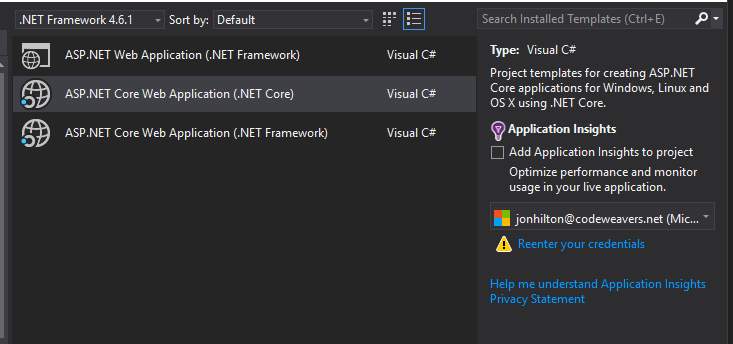 visual-studio-new-core-project