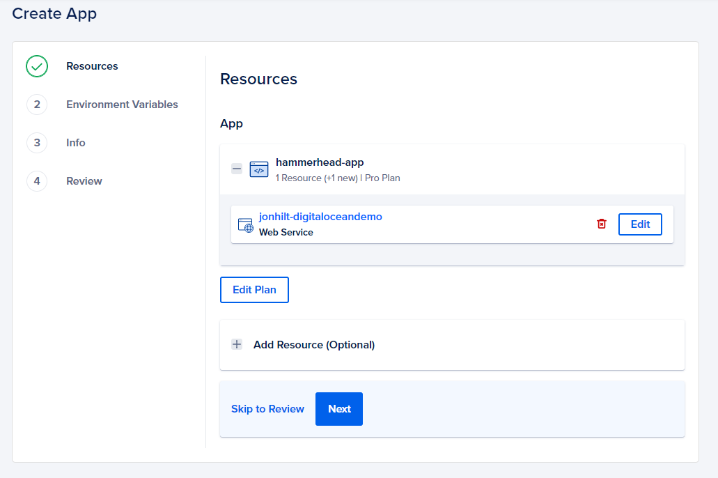 Digital Ocean app deployment details