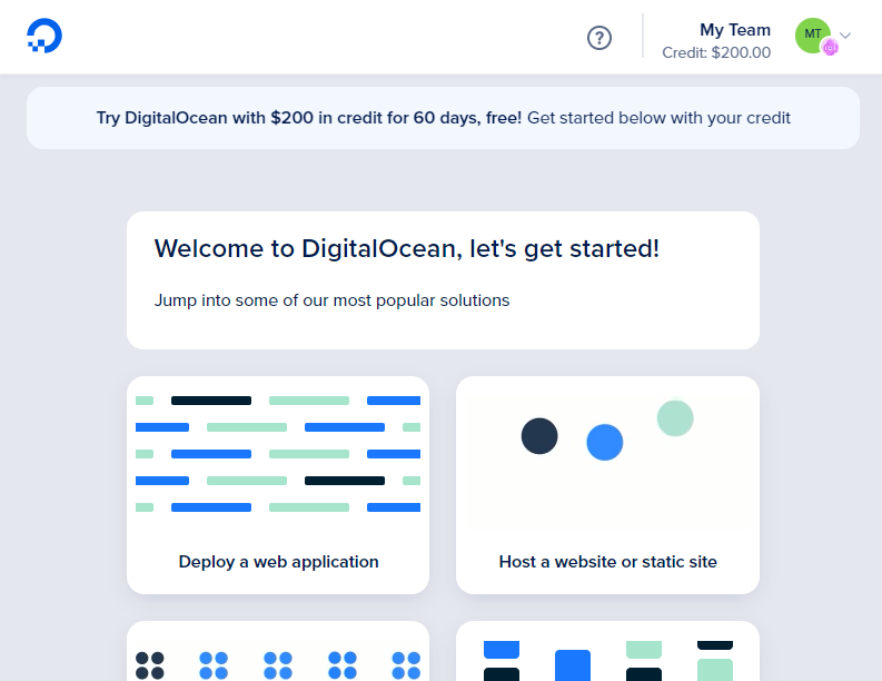 Digital Ocean welcome screen